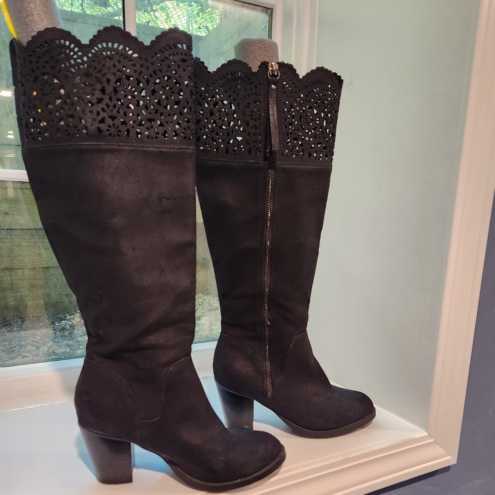 Sugar Black Suede Boots, Size 6 1/2